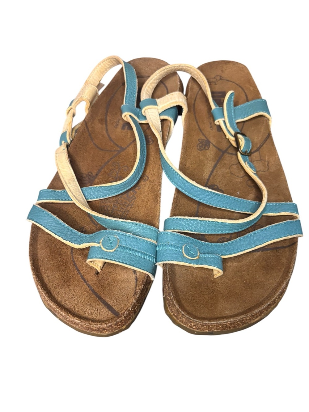 Nagore Spain Camomila Leather Sandals Womens Sz 9 Blue Turquoise Strappy Comfort
